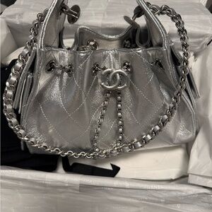 Chanel 25 Mini - Metallic Silver Quilted Shoulder Bag (NEW)